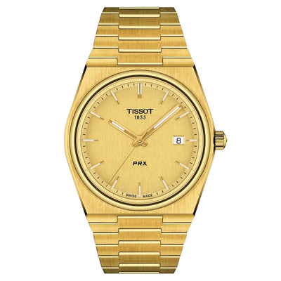 Tissot PRX T137.410.33.021.00 analog herrklocka med guld urtavla och armband i rostfritt stål