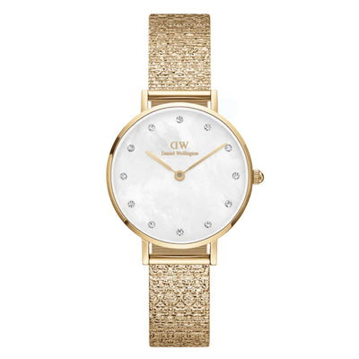 Daniel Wellington Petite Lumine DW00100594 analog damklocka med vit urtavla och armband i rostfritt stål