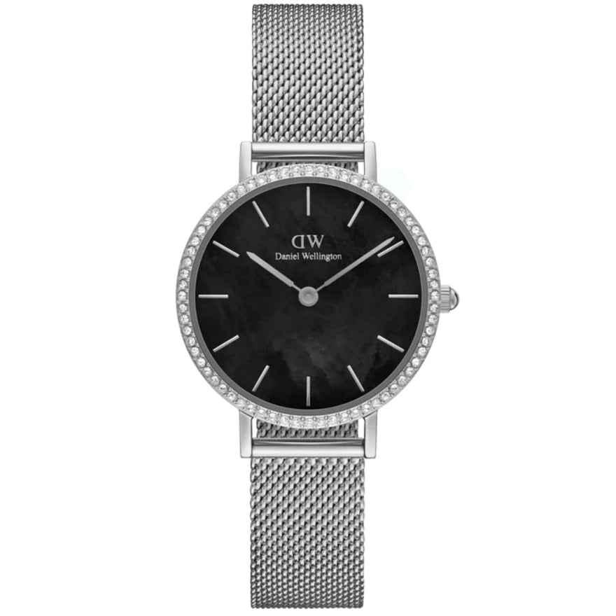 Daniel Wellington Petite Lumine DW00100661 analog damklocka med svart urtavla och armband i rostfritt stål