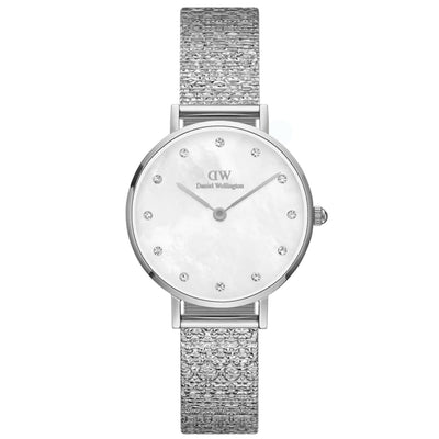 Daniel Wellington Petite Lumine DW00100592 analog damklocka med vit urtavla och armband i rostfritt stål