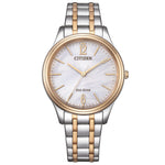 Citizen Elegance EM0416-78A analog damklocka med vit urtavla och armband i rostfritt stål