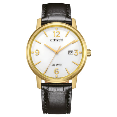 Citizen Sport BM6756-01A analog herrklocka med vit urtavla och armband i läder