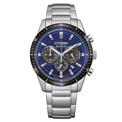 Citizen Eco-Drive Chronograph CA4624-56L analog herrklocka med blå urtavla och armband i rostfritt stål