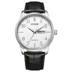 Citizen Eco-Drive Classic BM8550-14A analog herrklocka med vit urtavla och armband i läder