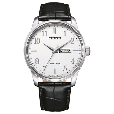 Citizen Eco-Drive Classic BM8550-14A analog herrklocka med vit urtavla och armband i läder