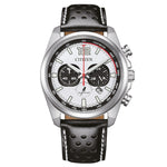 Citizen Eco-Drive Chronograph CA4640-09A analog herrklocka med vit urtavla och armband i läder
