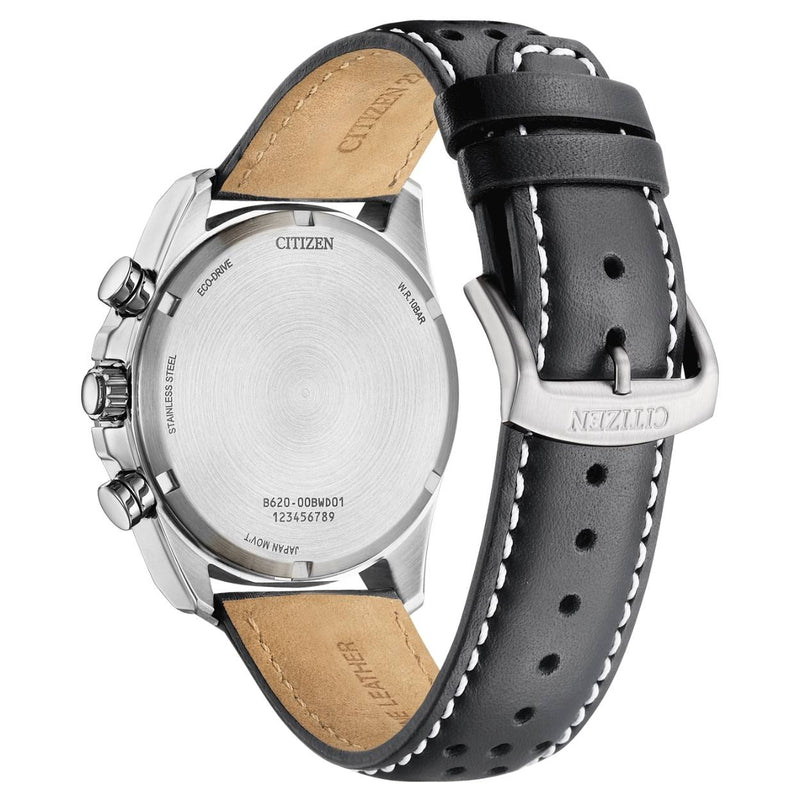 Citizen Eco-Drive Chronograph CA4640-09A analog herrklocka med vit urtavla och armband i läder