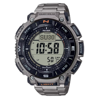 Casio Pro Trek PRG-340T-7ER digital herrklocka med svart urtavla och armband i titan