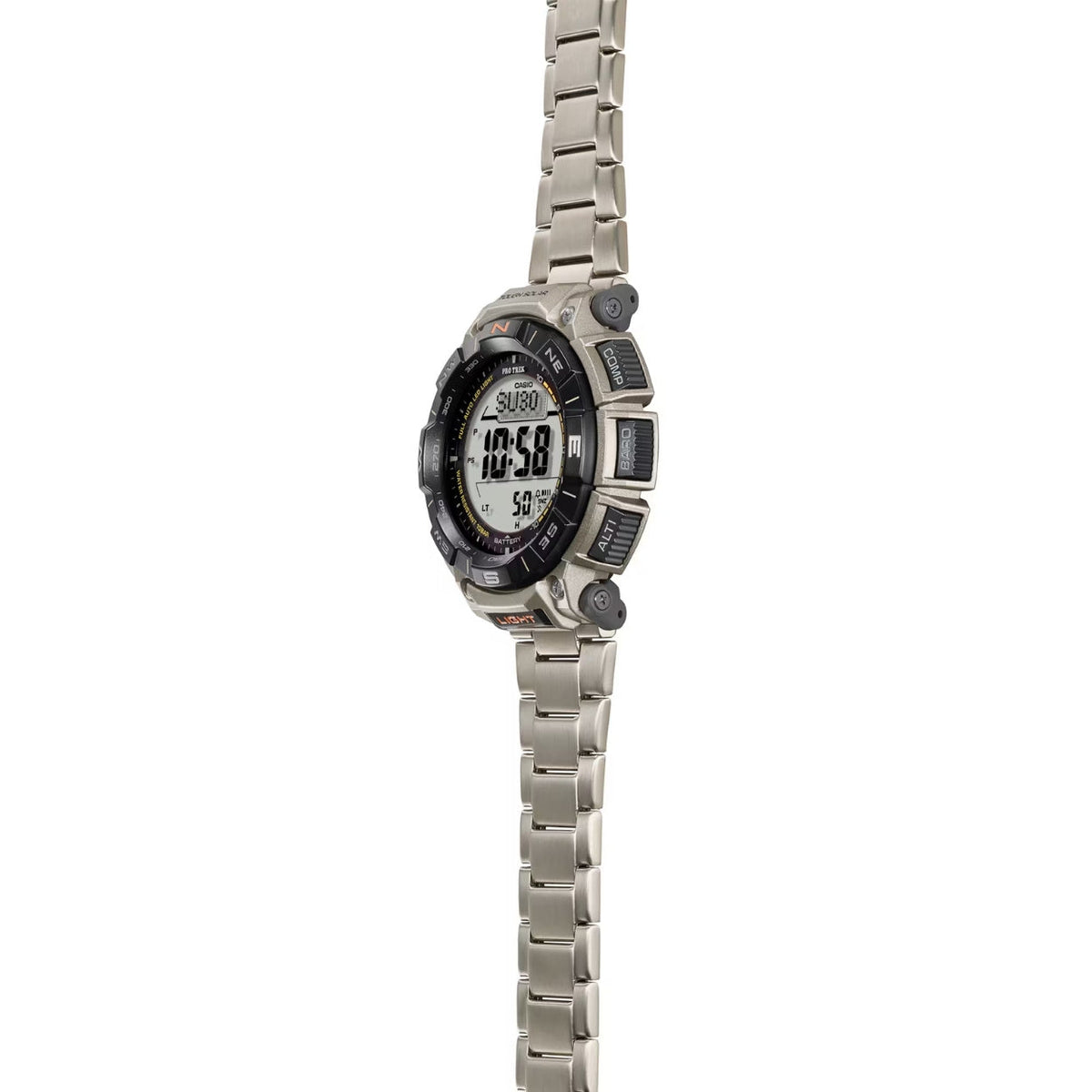 Casio Pro Trek PRG-340T-7ER digital herrklocka med svart urtavla och armband i titan