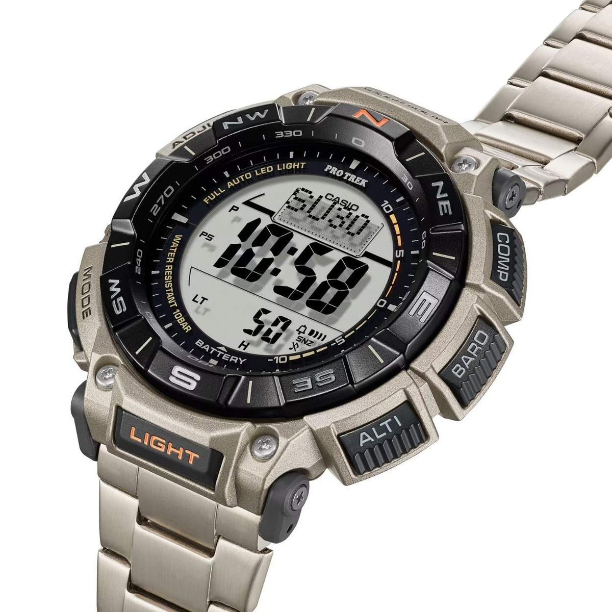 Casio Pro Trek PRG-340T-7ER digital herrklocka med svart urtavla och armband i titan