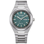 Citizen Super Titanium Eco-Drive AW0130-85XE analog herrklocka med grön urtavla och armband i titan
