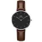 Daniel Wellington Classic Petite DW00100177 analog damklocka med svart urtavla och armband i läder