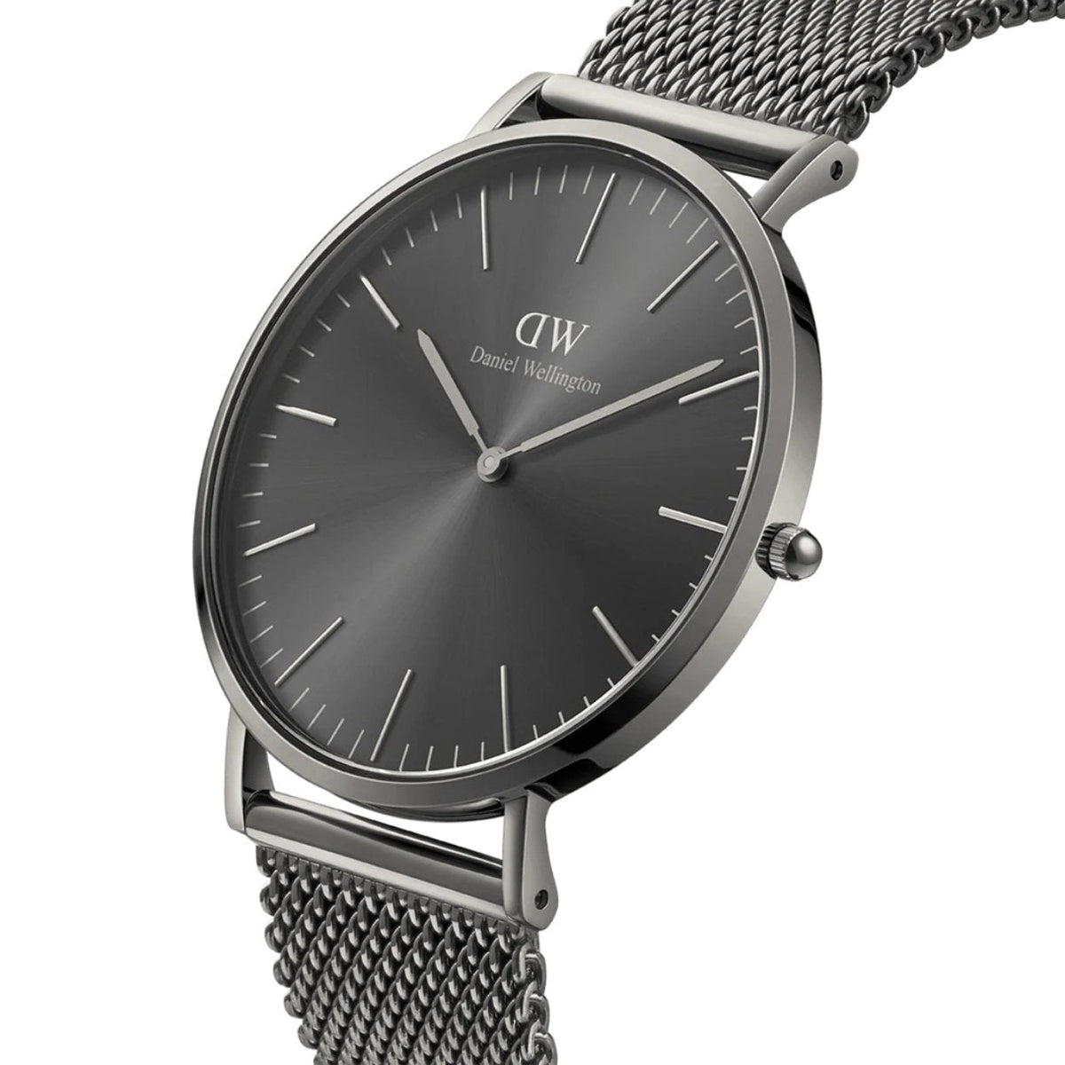 Daniel Wellington Classic Mesh DW00100630 analog herrklocka med grå urtavla och armband i rostfritt stål