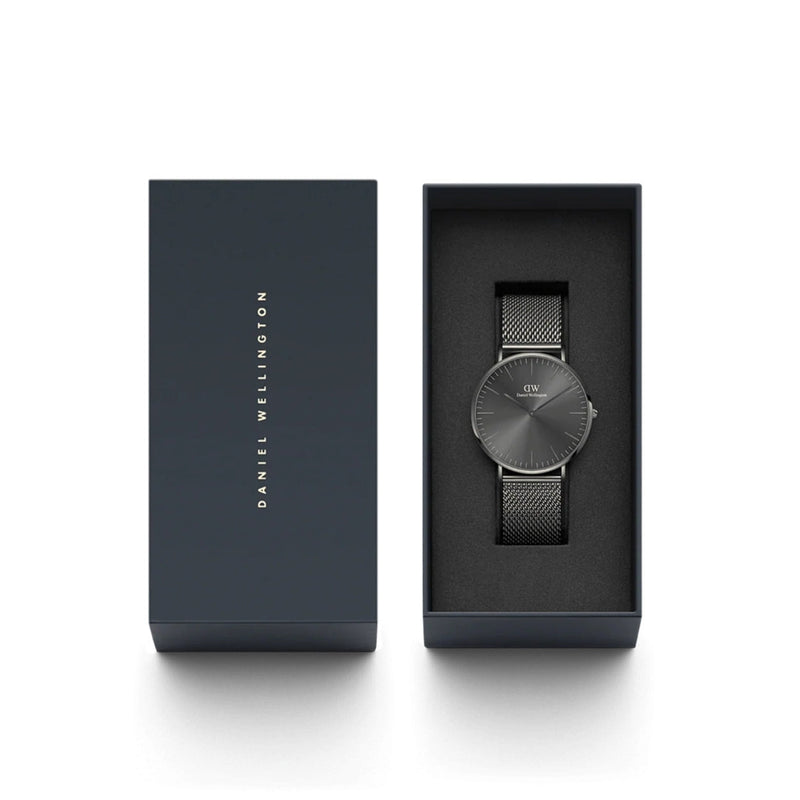 Daniel Wellington Classic Mesh DW00100630 analog herrklocka med grå urtavla och armband i rostfritt stål