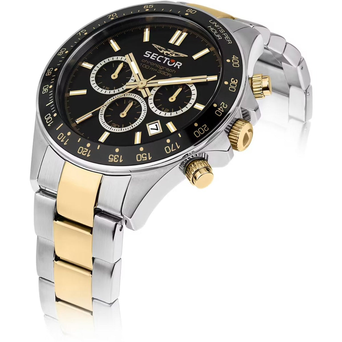 Sector 230 R3273661047 analog herrklocka med svart urtavla och armband i rostfritt stål