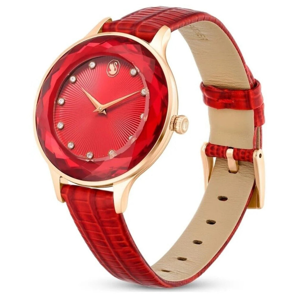 Swarovski Octea Nova 5650002 analog damklocka med rött urtavla och armband i läder