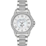 Bulova Marine Star Diamond 96R232 analog damklocka med vit urtavla och armband i rostfritt stål