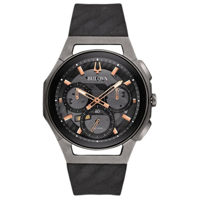 Bulova CURV 98A162 analog herrklocka med svart urtavla och armband i gummi