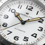 Hamilton Khaki Field Expedition Auto H70225510 analog herrklocka med vit urtavla och armband i läder