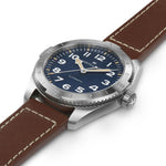 Hamilton Khaki Field Expedition H70315540 analog herrklocka med blå urtavla och armband i skinn