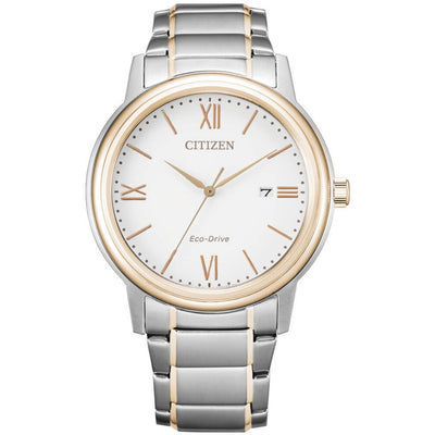 Citizen Eco-Drive Sport AW1676-86A analog herrklocka med vit urtavla och armband i rostfritt stål