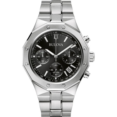 Bulova Precisionist Classic 96B410 analog herrklocka med svart urtavla och armband i rostfritt stål