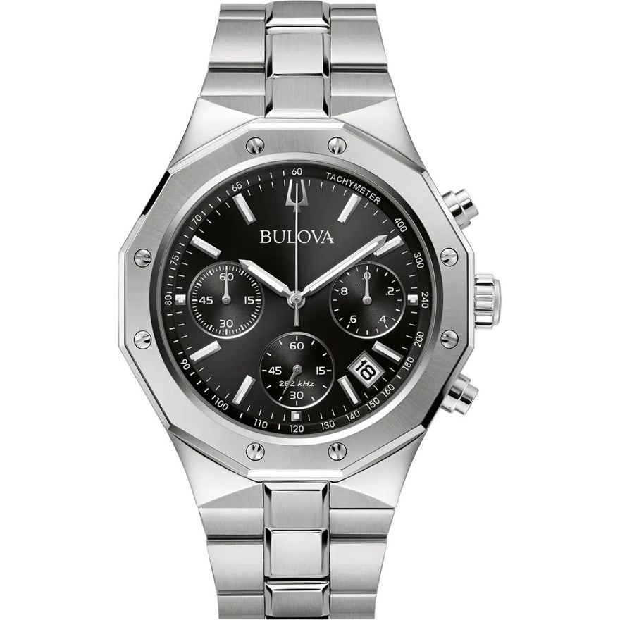 Bulova Precisionist Classic 96B410 analog herrklocka med svart urtavla och armband i rostfritt stål