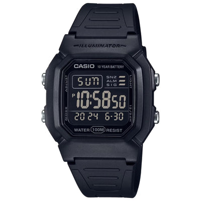Casio Timeless W-800H-1BVES digital herrklocka med svart urtavla och armband i resin