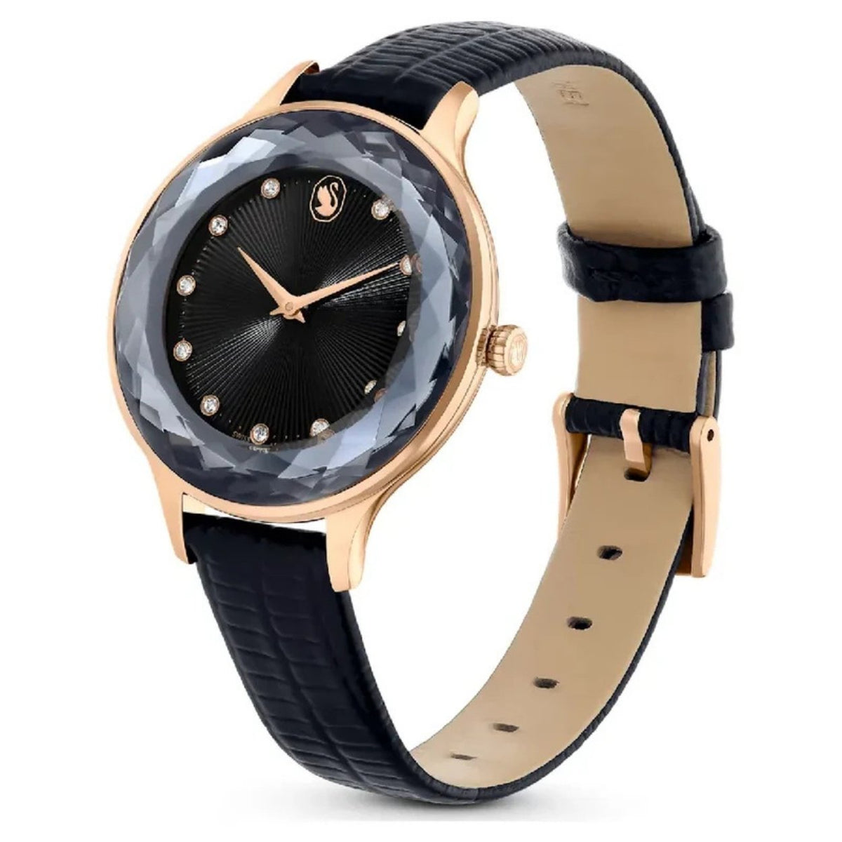 Swarovski Octea Nova 5650033 analog damklocka med svart urtavla och armband i skinn