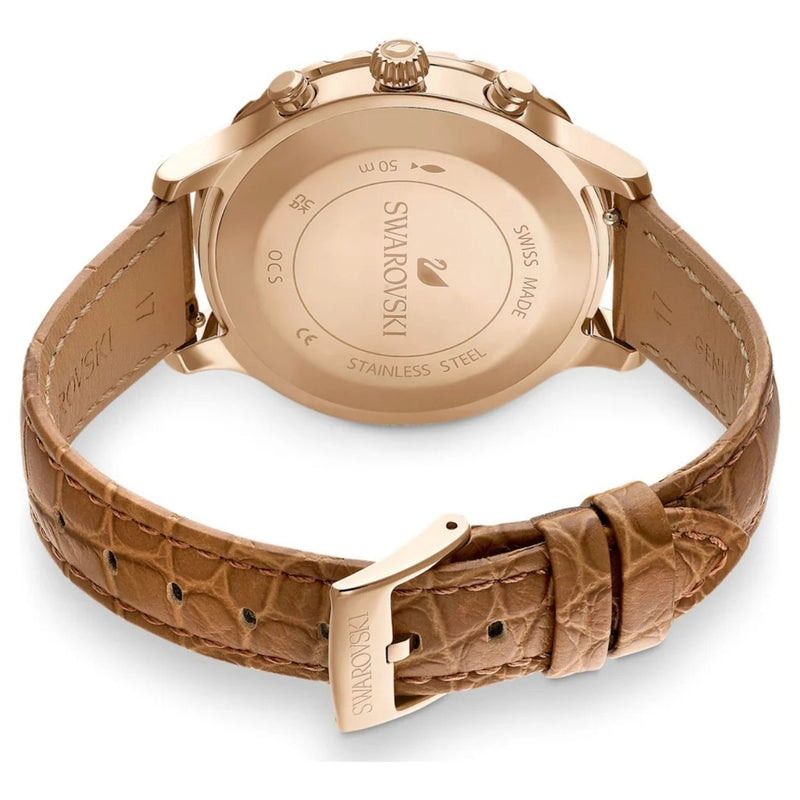 Swarovski Octea Lux 5632260 analog damklocka med brun urtavla och armband i läder