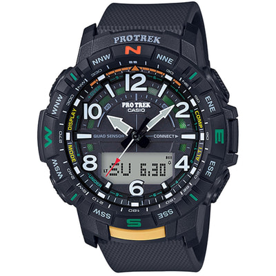 Casio Pro Trek PRT-B50-1ER ana-digi herrklocka med svart urtavla och armband i resin