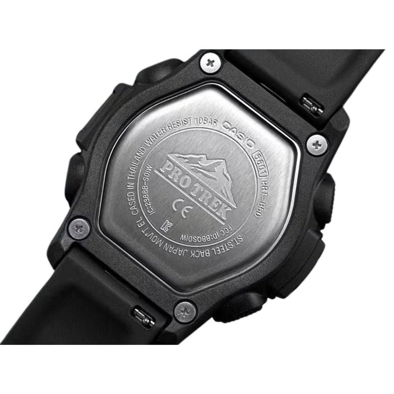 Casio Pro Trek PRT-B50-1ER ana-digi herrklocka med svart urtavla och armband i resin
