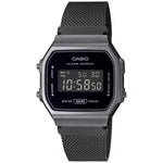 Casio Vintage A168WEMB-1BEF digital unisexklocka med svart urtavla och armband i rostfritt stål