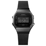 Casio Vintage A168WEMB-1BEF digital unisexklocka med svart urtavla och armband i rostfritt stål