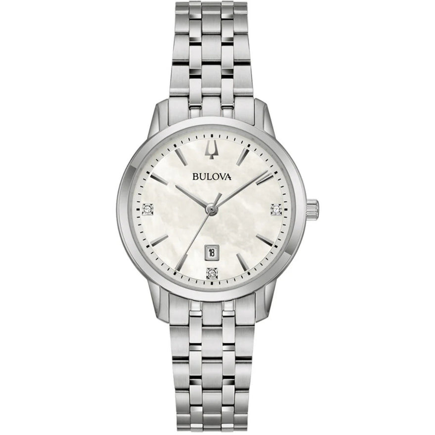 Bulova Sutton 96P233 analog damklocka med vit urtavla och armband i rostfritt stål