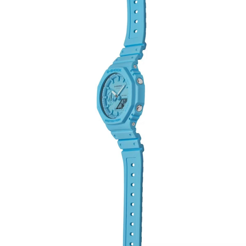 Casio G-shock GA-2100-2A2ER analog herrklocka med blå urtavla och armband i resin