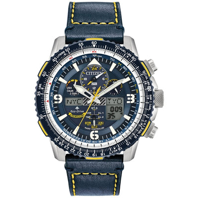 Citizen Promaster Skyhawk Blue Angel JY8078-01L ana-digi herrklocka med blå urtavla och armband i läder
