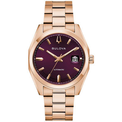 Bulova Surveyor 97B234 analog herrklocka med lila urtavla och armband i rostfritt stål