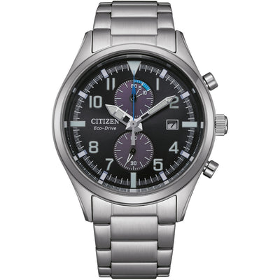 Citizen Eco Drive Chronograph CA7028-81E analog herrklocka med svart urtavla och armband i rostfritt stål