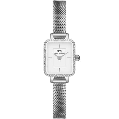 Daniel Wellington Quadro Mini Lumine Bezel Silver DW00100732 analog damklocka med vit urtavla och armband i rostfritt stål