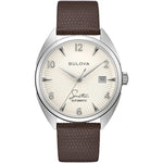 Bulova Frank Sinatra Fly Me To The Moon 96B347 analog herrklocka med beige urtavla och armband i läder