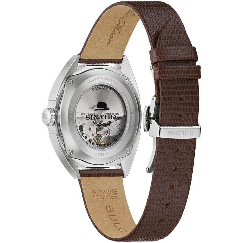 Bulova Frank Sinatra Fly Me To The Moon 96B347 analog herrklocka med beige urtavla och armband i läder
