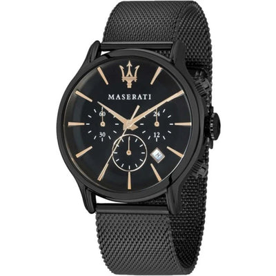 Maserati Epoca Chronograph R8873618013 analog herrklocka med svart urtavla och armband i rostfritt stål