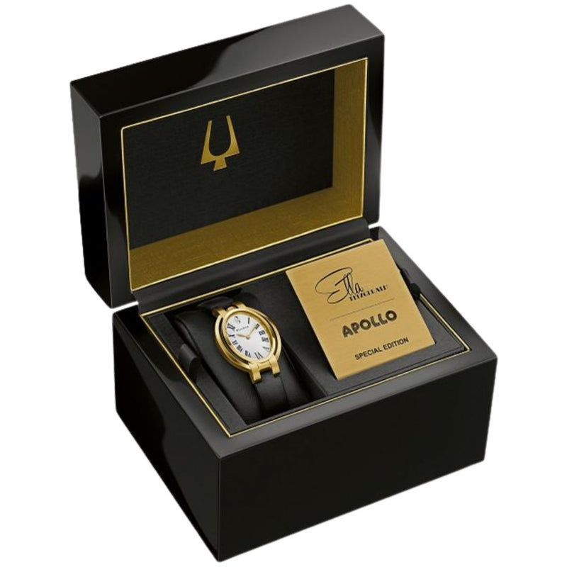 Bulova Rubaiyat Apollo Theater 97P180 analog damklocka med vit urtavla och armband i läder
