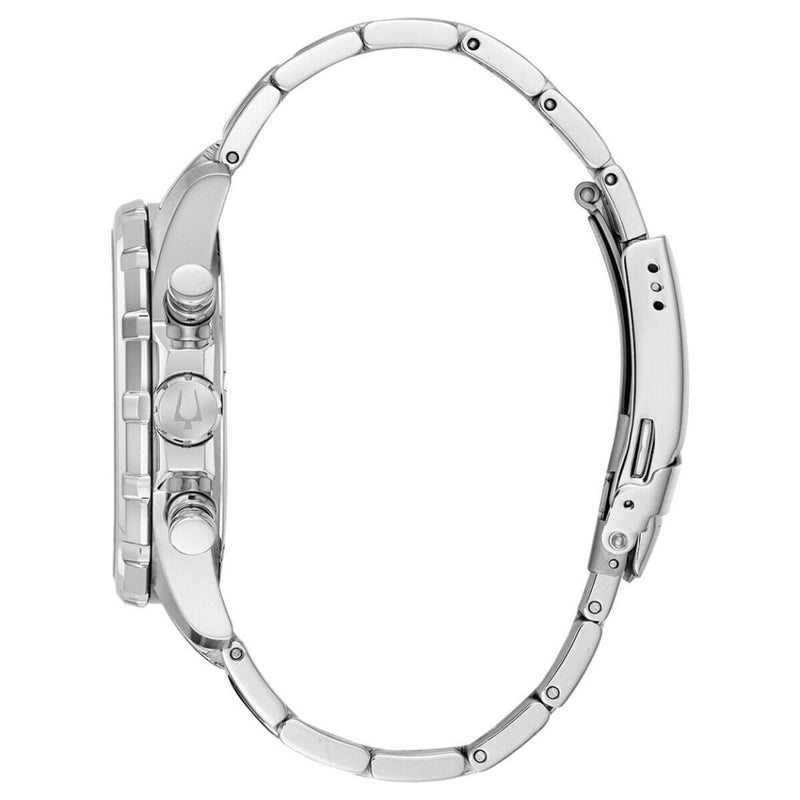 Bulova Marine Star Kronograf 96B255 analog herrklocka med vit urtavla och armband i rostfritt stål