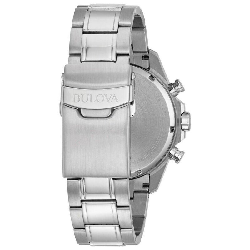 Bulova Marine Star Kronograf 96B255 analog herrklocka med vit urtavla och armband i rostfritt stål