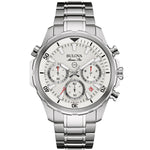 Bulova Marine Star Kronograf 96B255 analog herrklocka med vit urtavla och armband i rostfritt stål