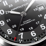Hamilton Khaki Field Auto H70555533 analog herrklocka med svart urtavla och armband i läder