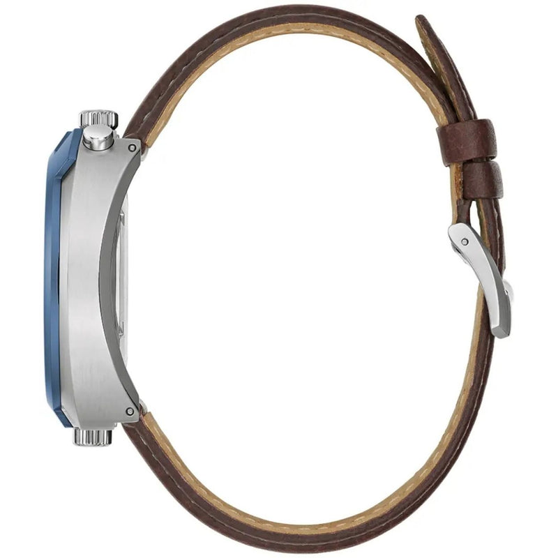 Bulova Parking Meter 98B390 analog herrklocka med vit urtavla och armband i läder