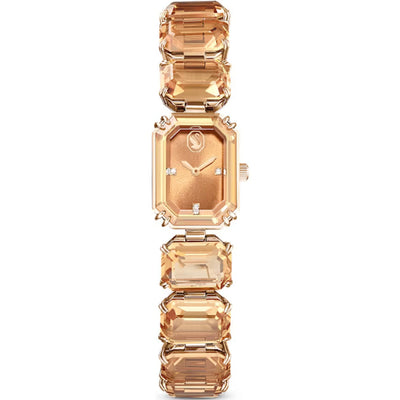 Swarovski Octagon cut bracelet 5729841 analog damklocka med brun urtavla och armband i rostfritt stål